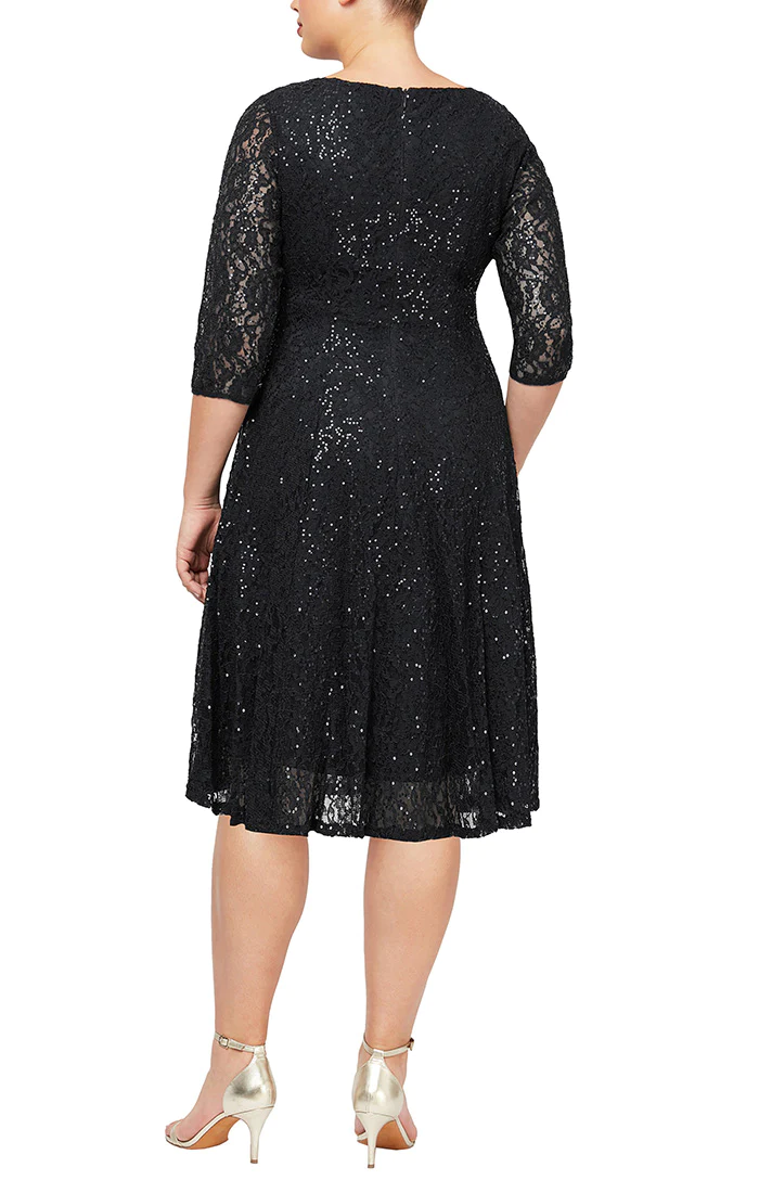 Cocktail Dresses Plus Sequin Lace Tea Length Dress Black