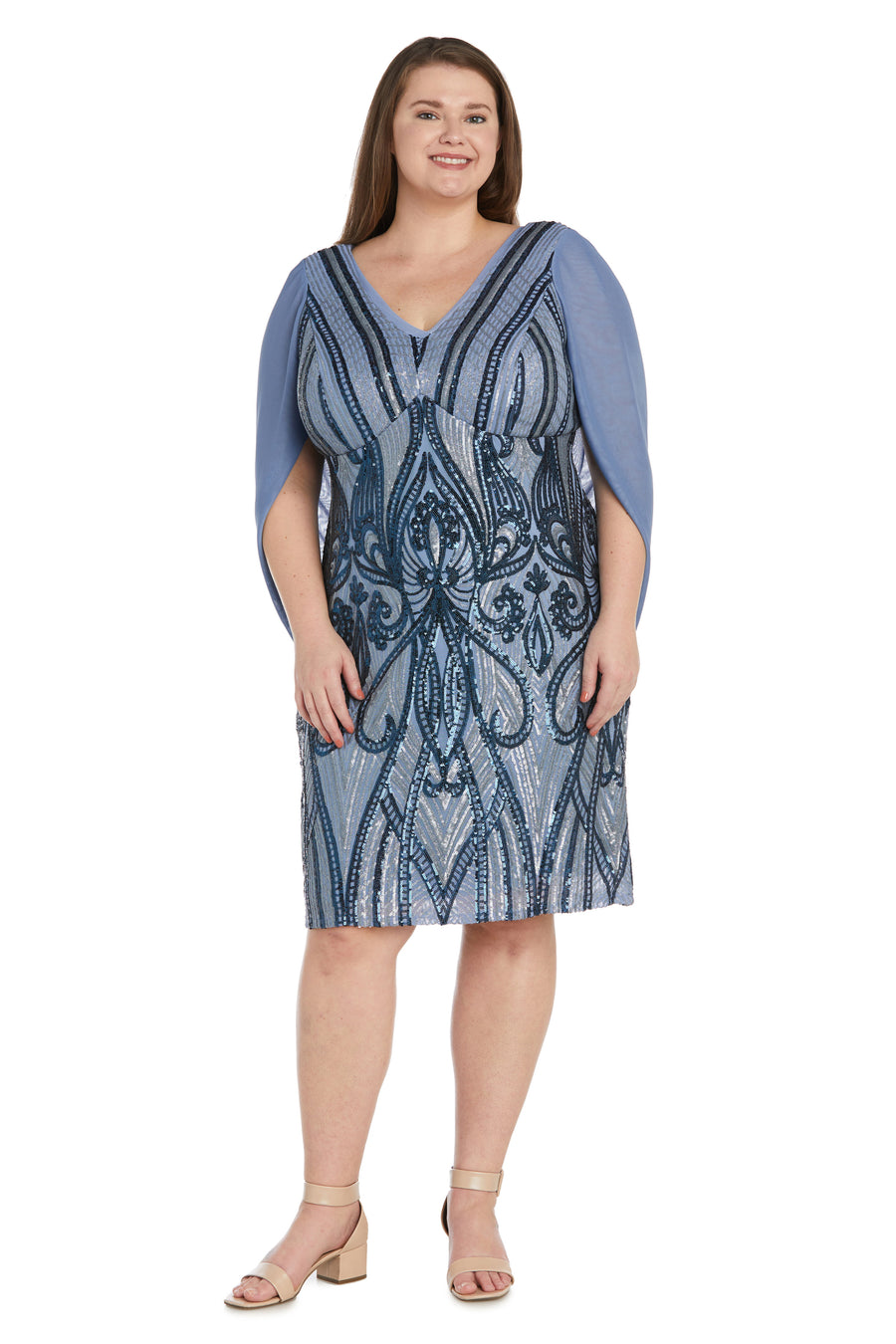 Cocktail Dresses Sequin Cocktail Cape Plus Size Short Dress Blue