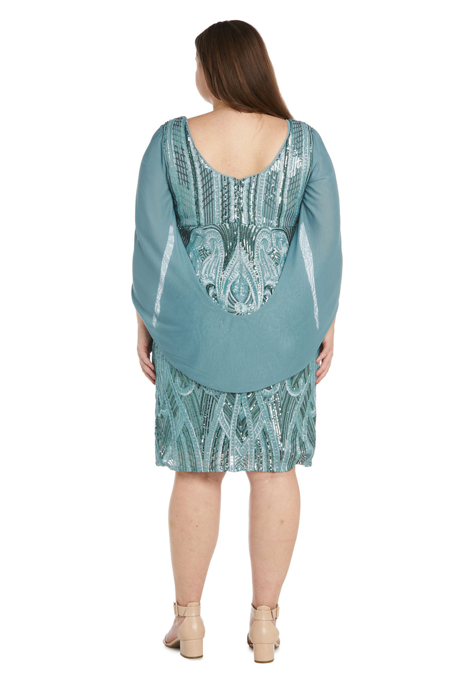 Cocktail Dresses Sequin Cocktail Cape Plus Size Short Dress Seafoam