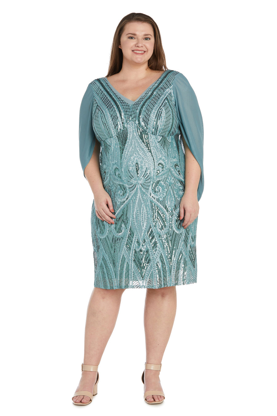 Cocktail Dresses Sequin Cocktail Cape Plus Size Short Dress Seafoam