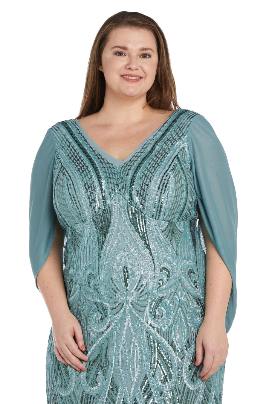 Cocktail Dresses Sequin Cocktail Cape Plus Size Short Dress Seafoam