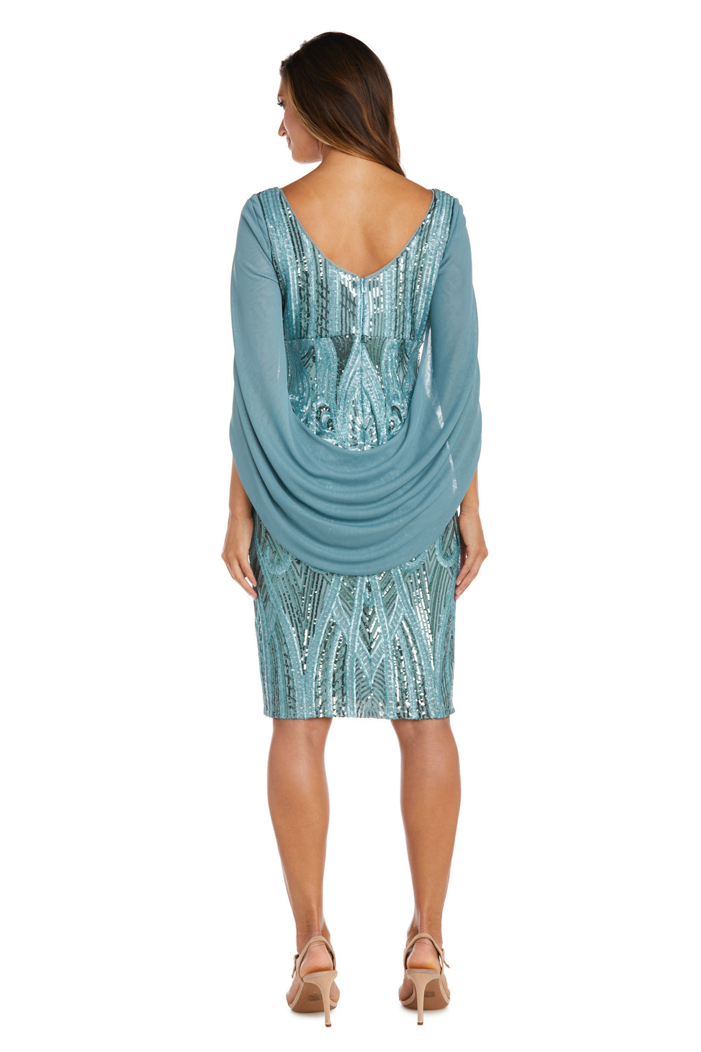 Cocktail Dresses Sequin Cocktail Cape Short Dress Seafoam