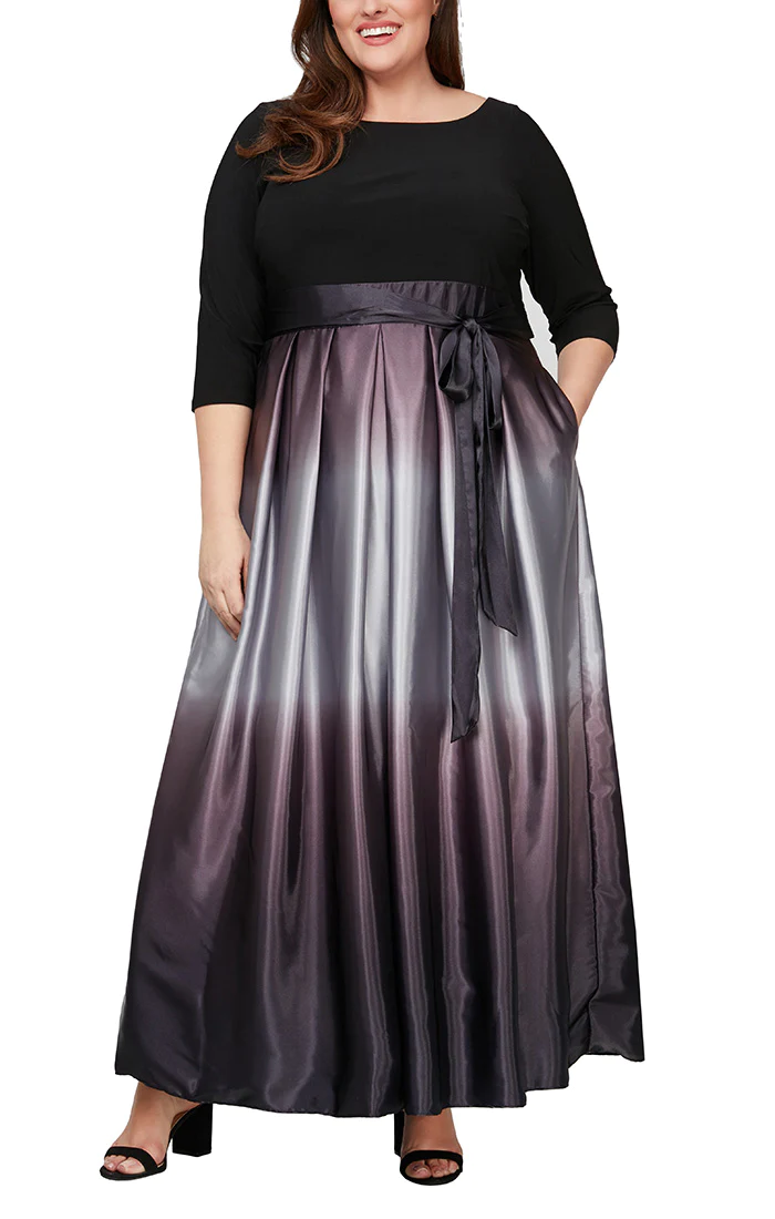 Formal Dresses Plus Size Ombre Satin Long Formal Ballgown Black Silver