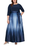 Formal Dresses Plus Size Ombre Satin Long Formal Ballgown Navy Wedgewood