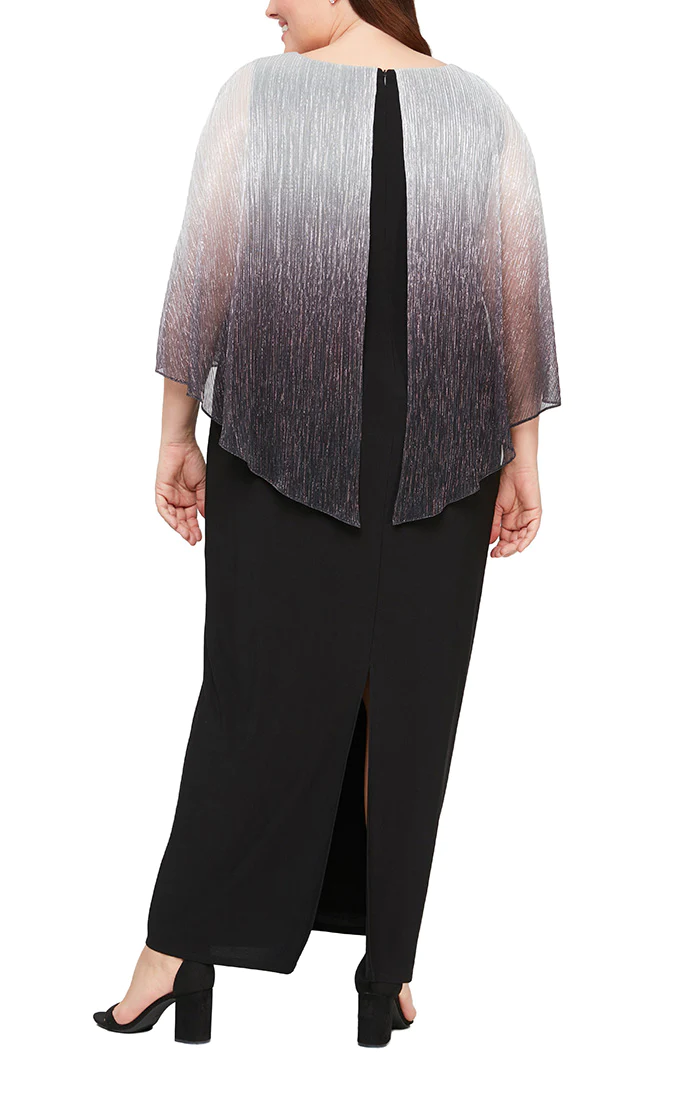 Formal Dresses Plus Size Shimmer Bodre Popover Dress Black Silver