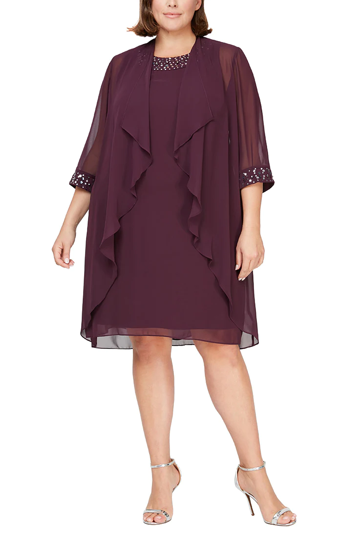 Aubergine SL Fashions 9470367 Plus Size Short Jacket Dress for $149.0 ...