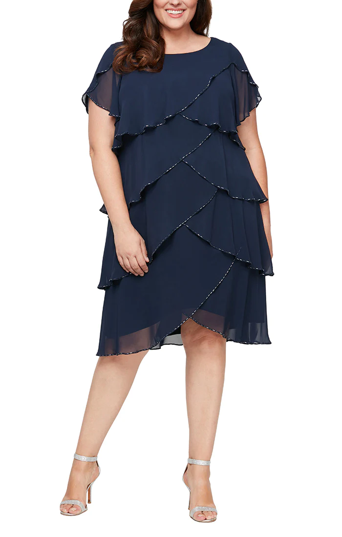 Cocktail Dresses Plus Size Tiered Chiffon Cocktail Dress New Navy