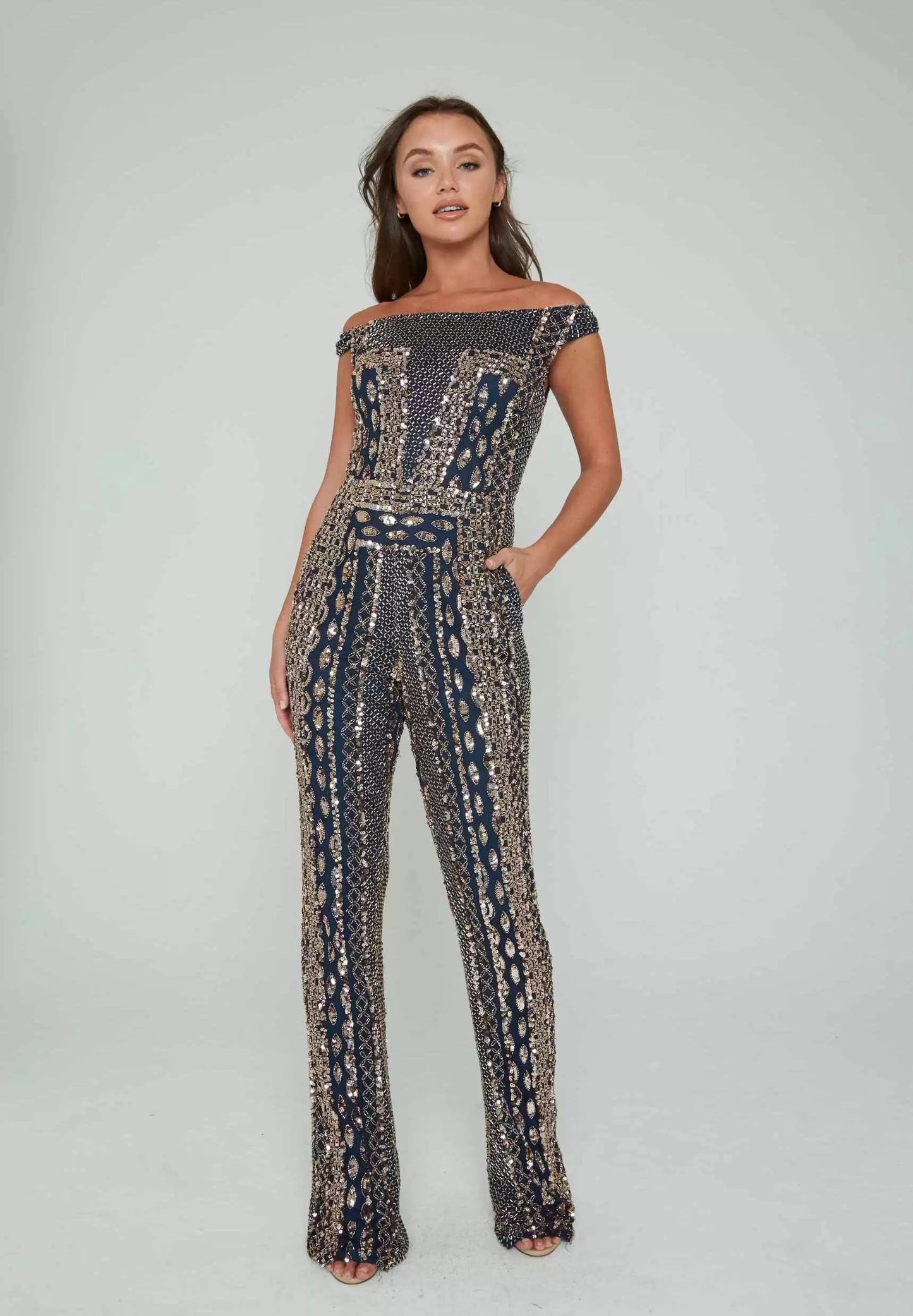 Jumpsuit Long Beaded Formal Jumpsuit Gold Ombre