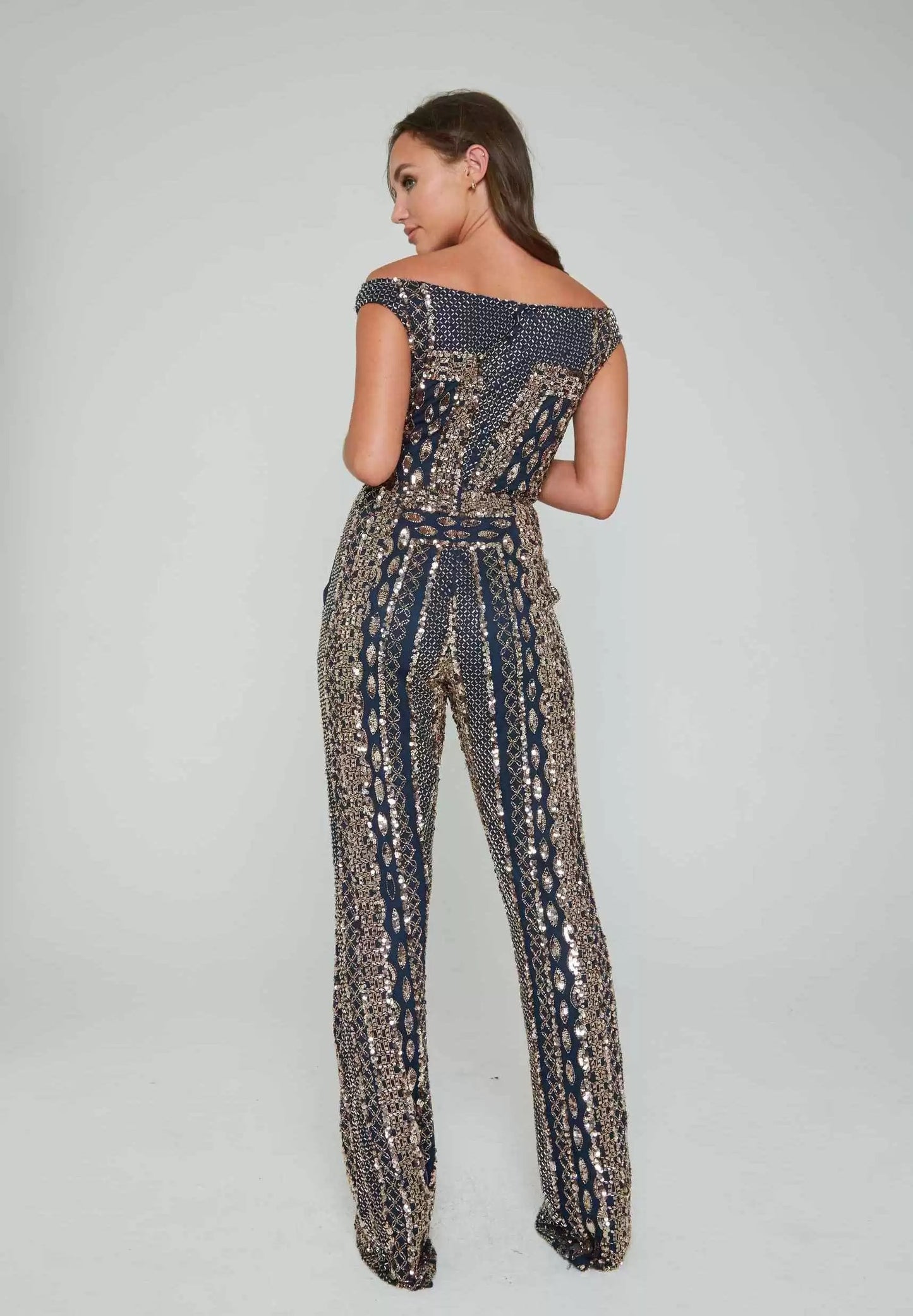 Jumpsuit Long Beaded Formal Jumpsuit Gold Ombre