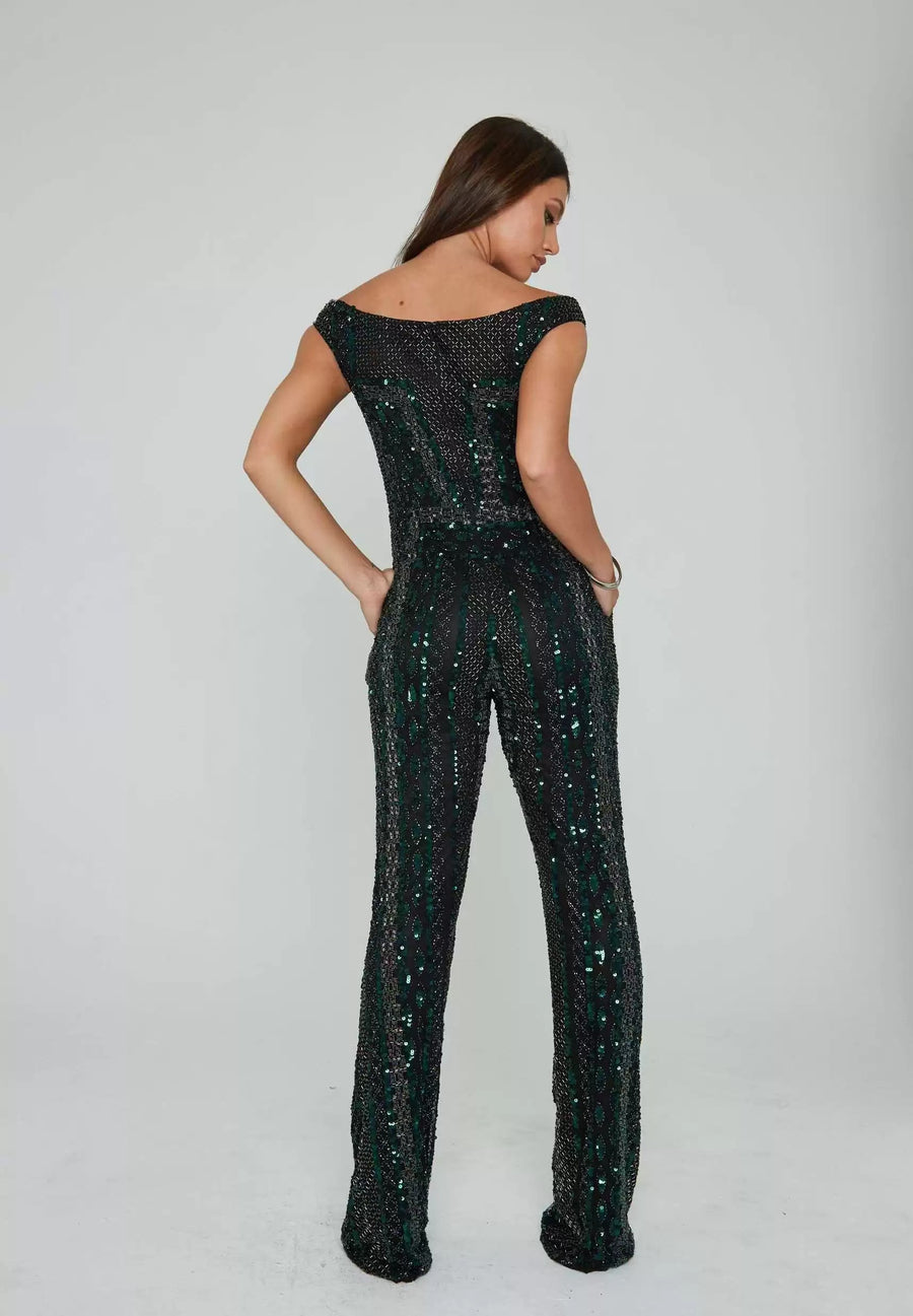 Jumpsuit Long Beaded Formal Jumpsuit Nebula Green