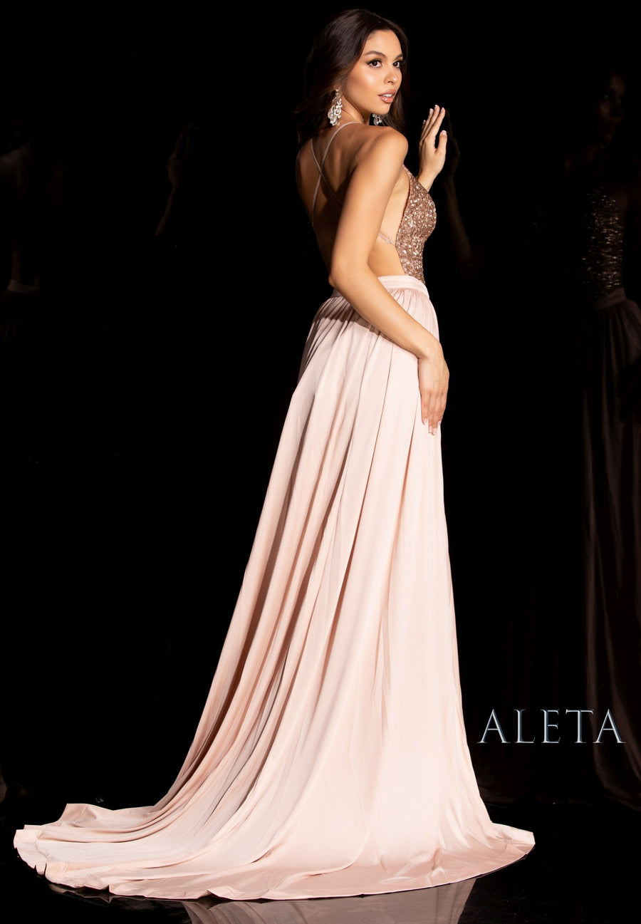 Formal Dresses Formal Long Trail High Slit Evening Dress Rose Gold