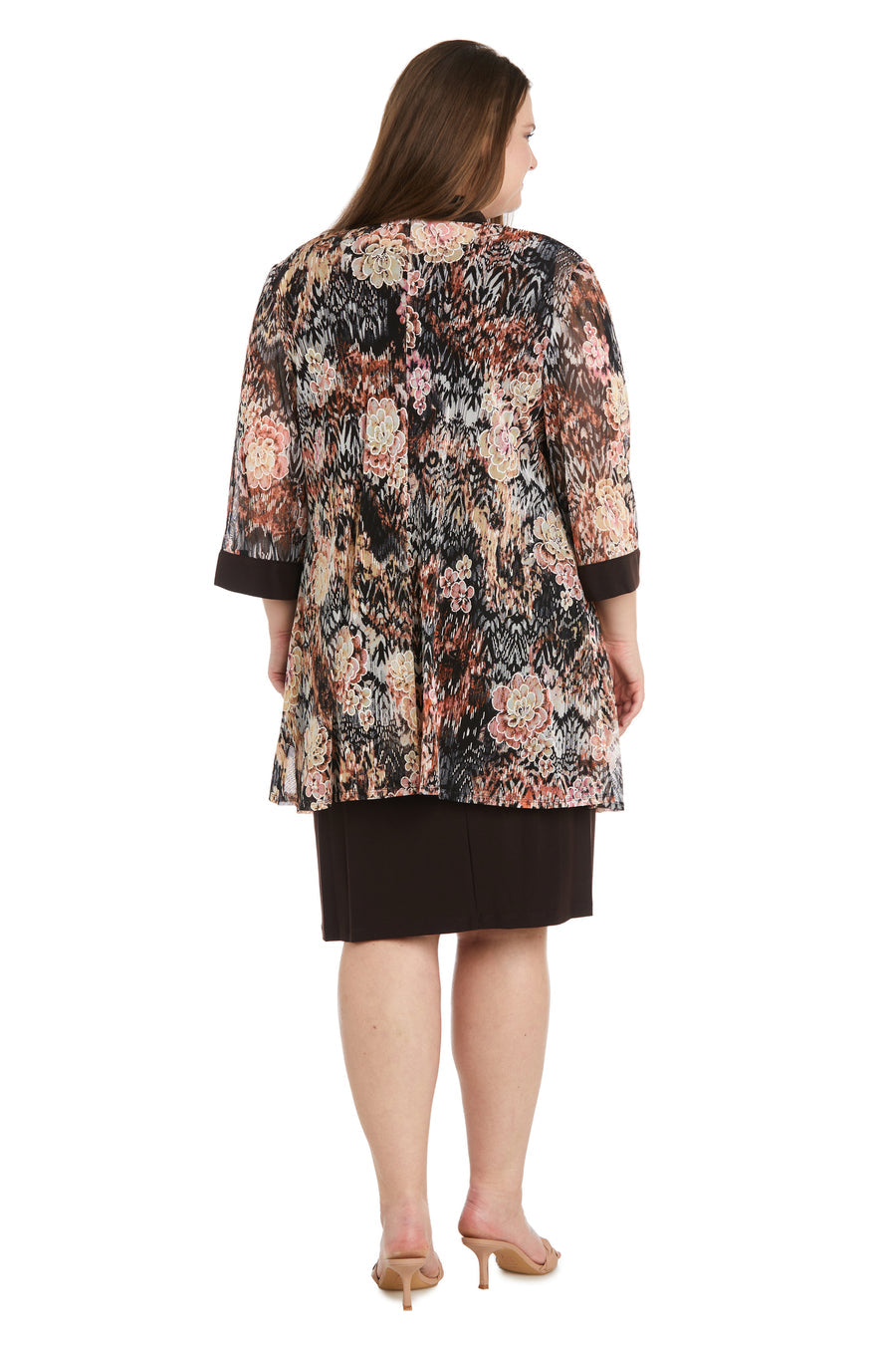 Mother of the Bride Dresses Floral Print Short Plus Size Jacket Dress Brown