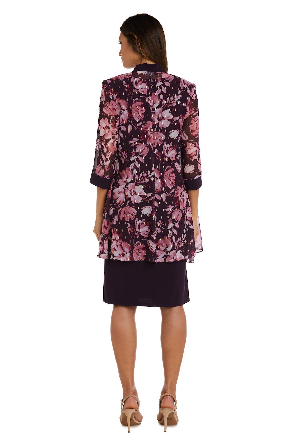 Cocktail Dresses Short Floral Print Jacket Cocktail Petite Dress Eggplant