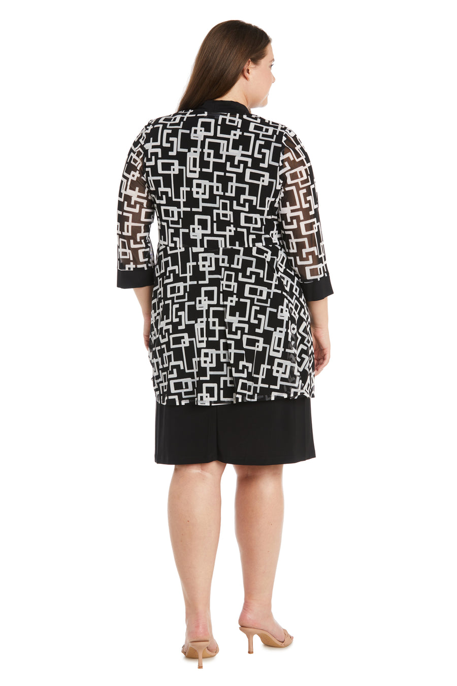 Mother of the Bride Dresses Plus Size Two Piece Short Puff Print Jacket Dress Black White