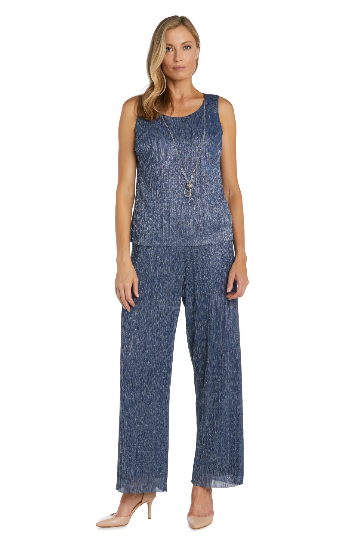 Pant Suit Crinkle Three Piece Pantsuit Denim