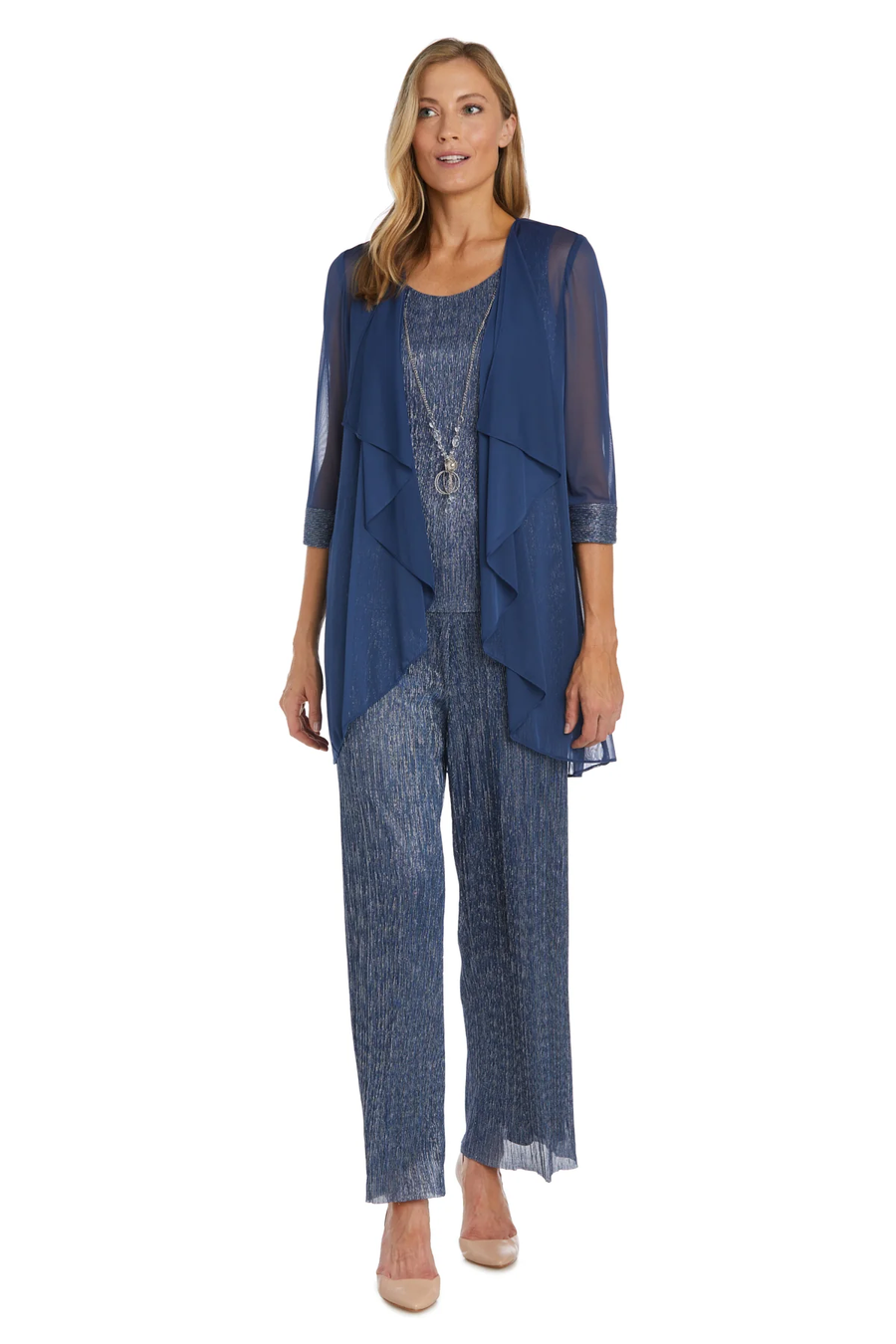 Pant Suit Crinkle Three Piece Pantsuit Denim