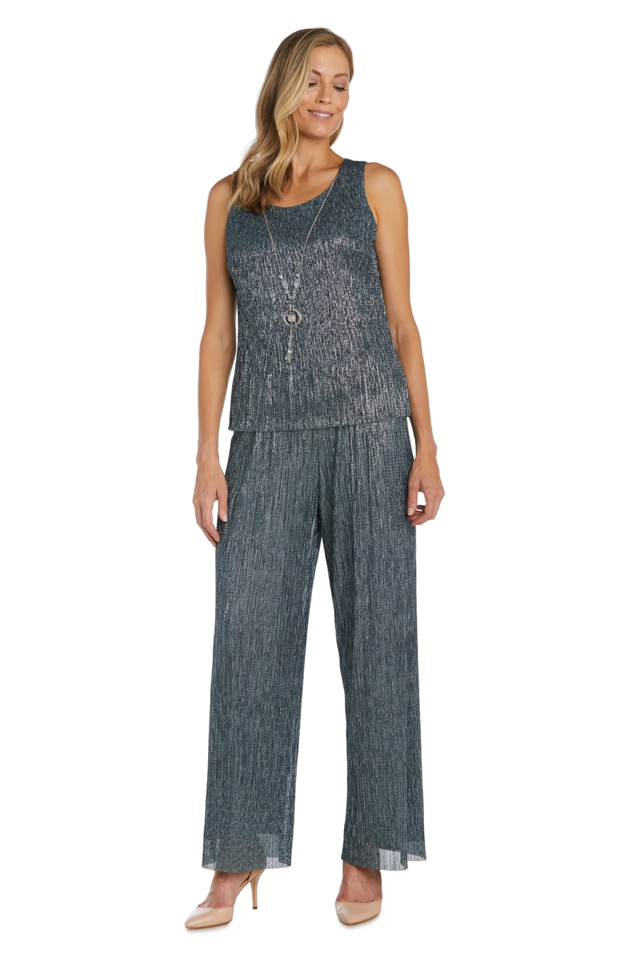 Pant Suit Crinkle Three Piece Pantsuit Spruce