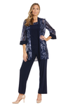 Pant Suit Long Sequins Jacket Dress Pant Set Navy Periwinkle