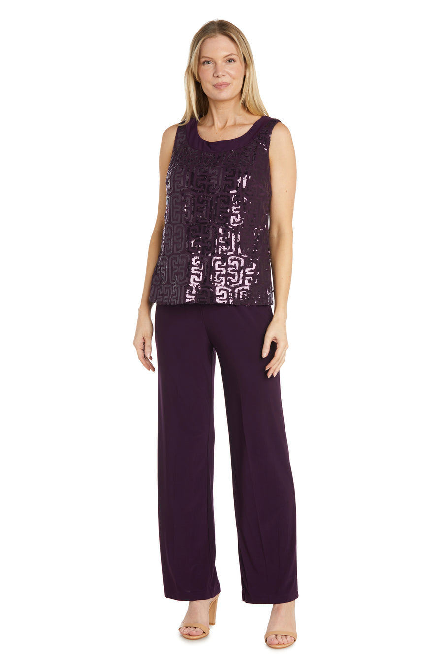 Pant Suit Long Sequins Pant Set Eggplant