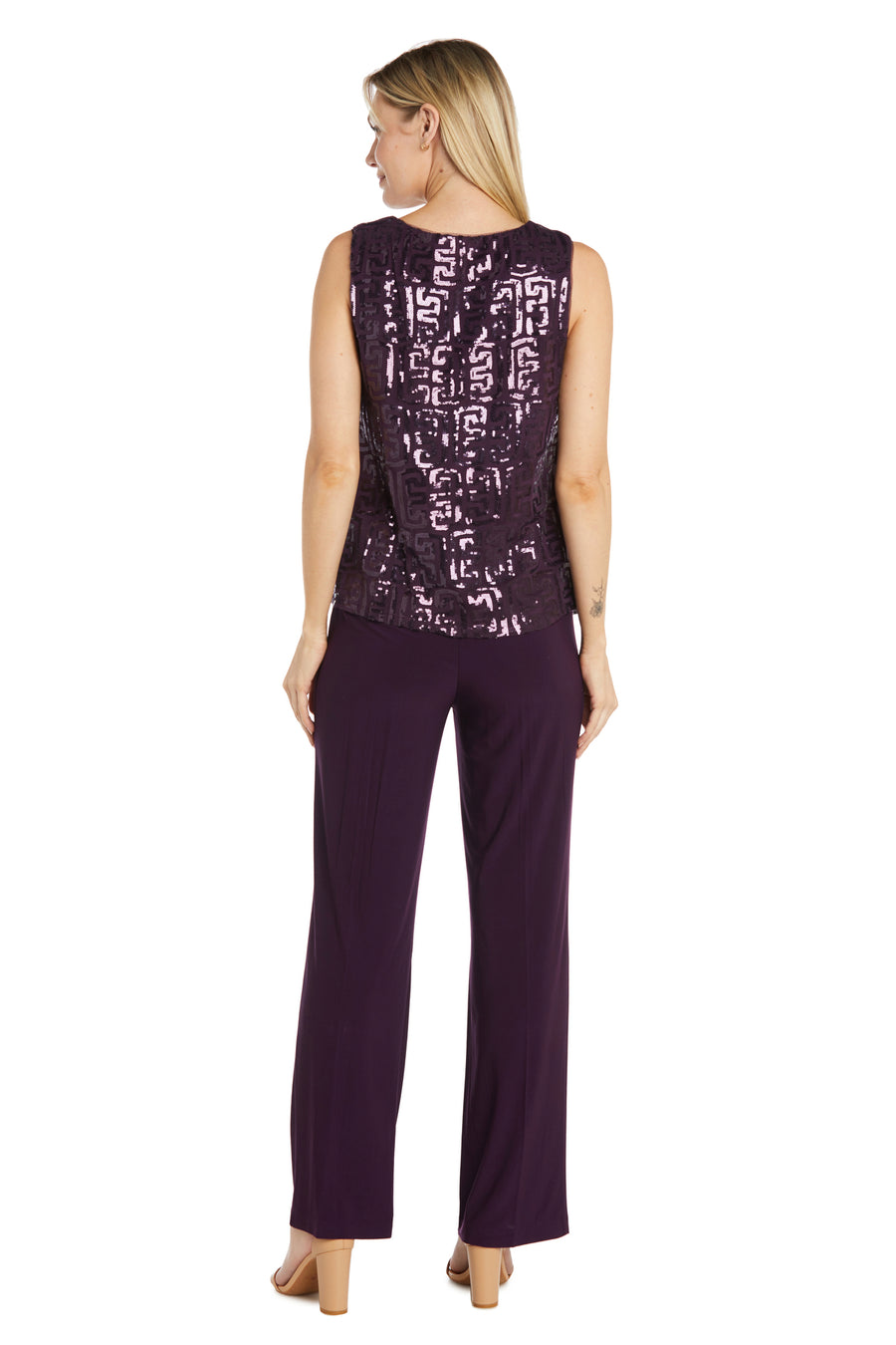 Pant Suit Long Sequins Pant Set Eggplant