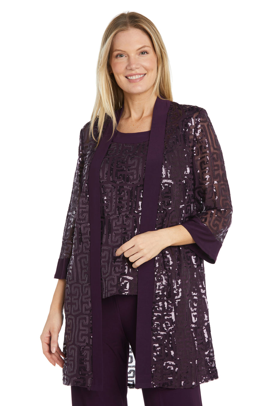 Pant Suit Long Sequins Pant Set Eggplant