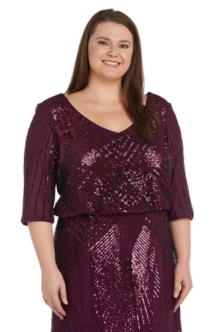 Plus Size Formal Dresses Sequined Beaded Long Plus Size  Dress Plum