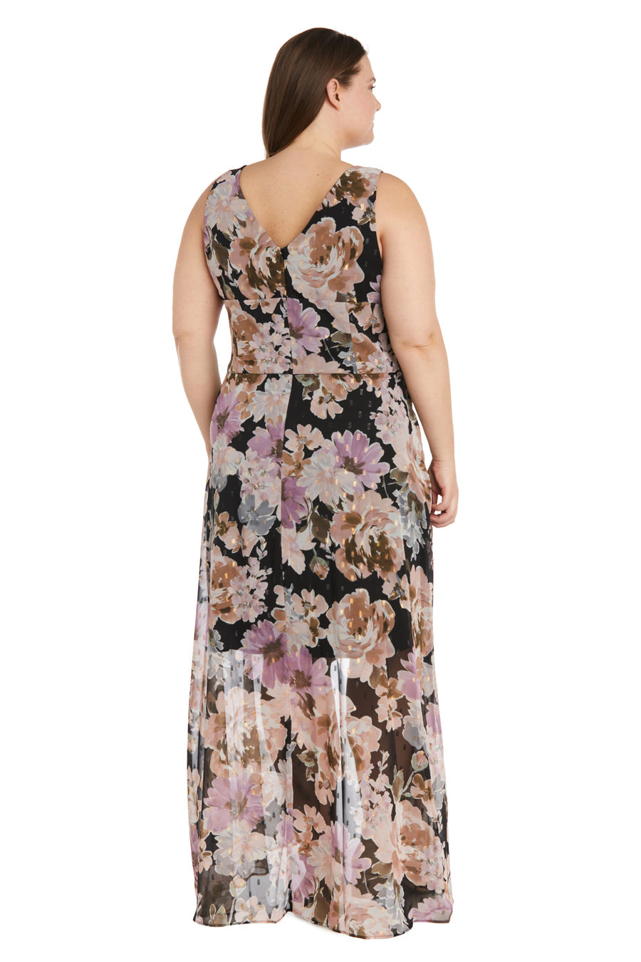 Plus Size Formal Dresses Floral Patterned High-Low Dress Black Rose Gold