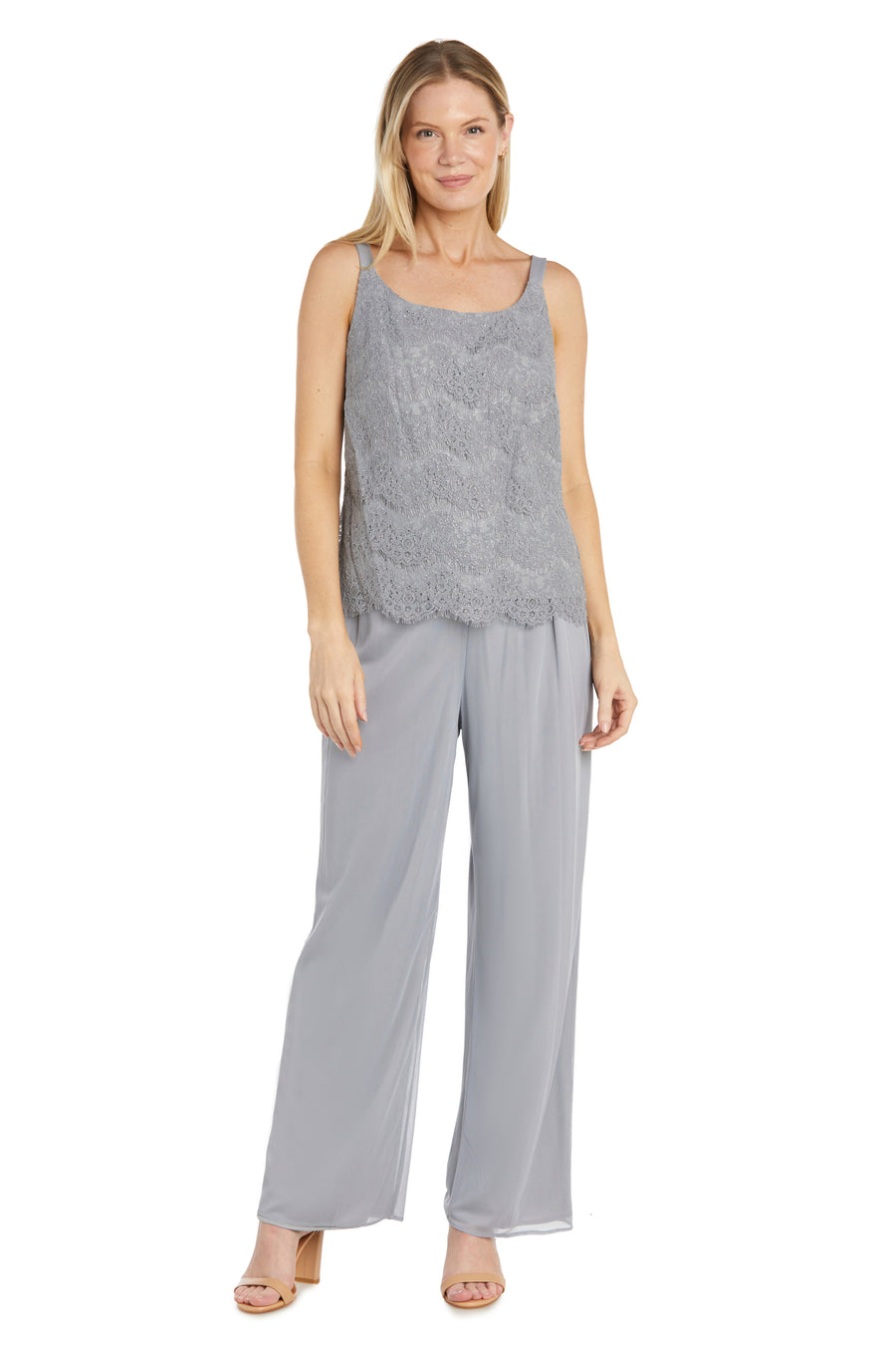 Pant Suit Three Piece Scallop Details Pant Set Silver