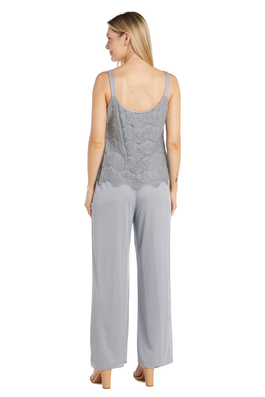 Pant Suit Three Piece Scallop Details Pant Set Silver