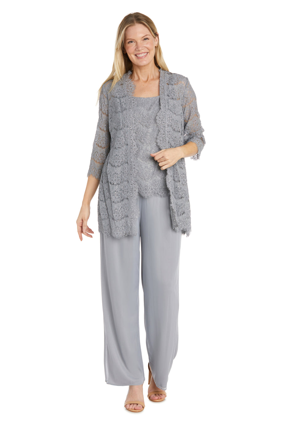 Pant Suit Three Piece Scallop Details Pant Set Silver