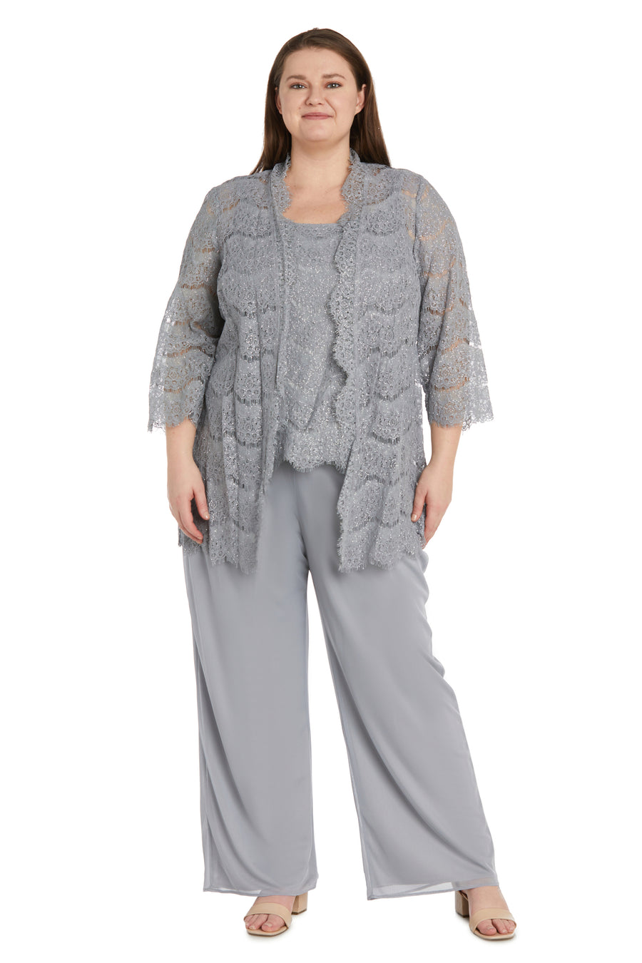 Pant Suit Plus Size Three Piece Pant Set Silver