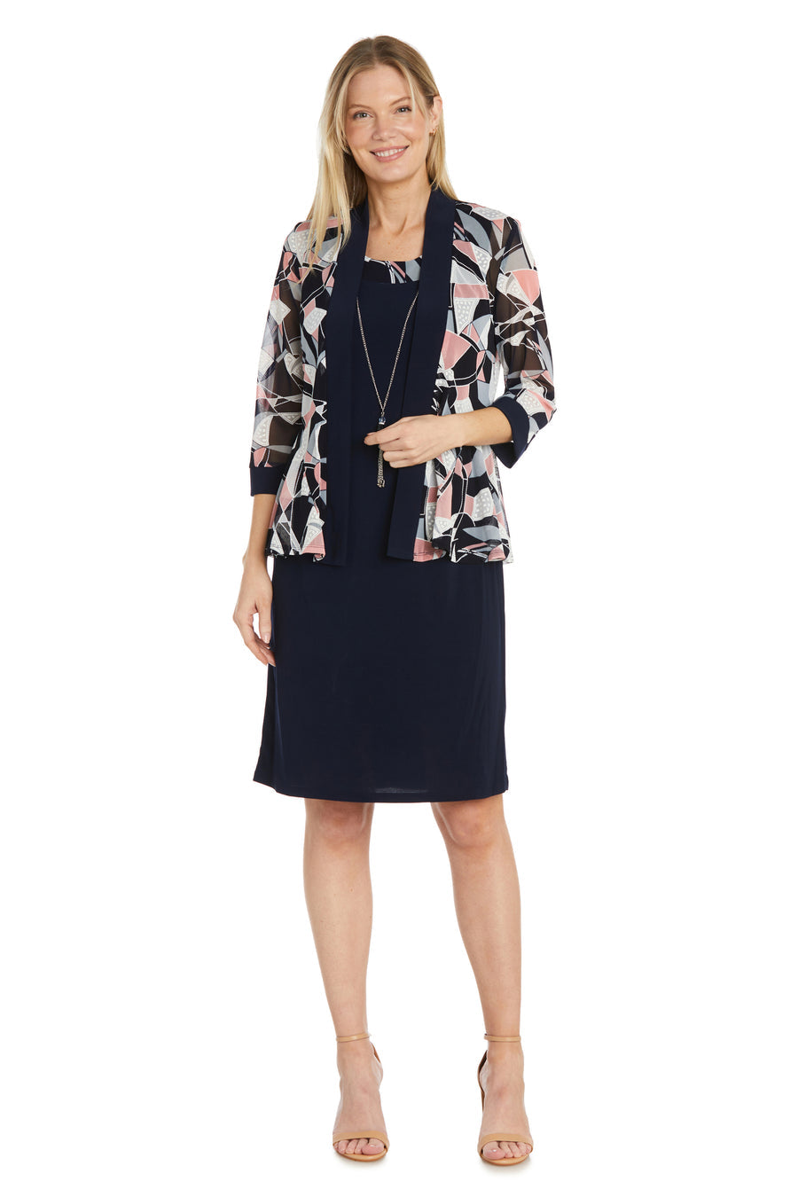 Mother of the Bride Dresses Print Short Mother of the Bride Jacket Dress Navy Pink