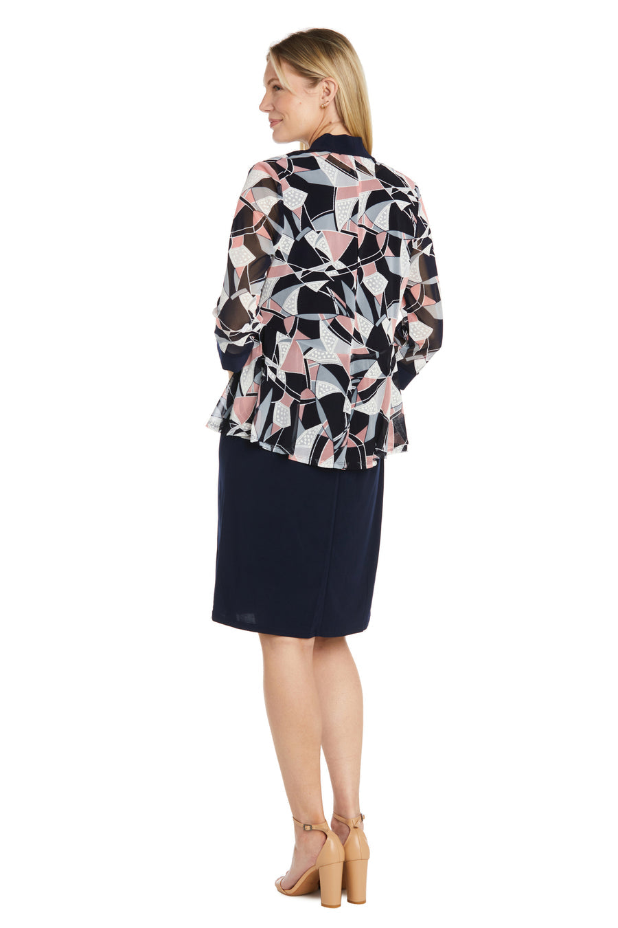 Mother of the Bride Dresses Print Short Mother of the Bride Jacket Dress Navy Pink