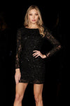 Cocktail Dresses Short Cocktail Long Sleeve Sequins Dress Black