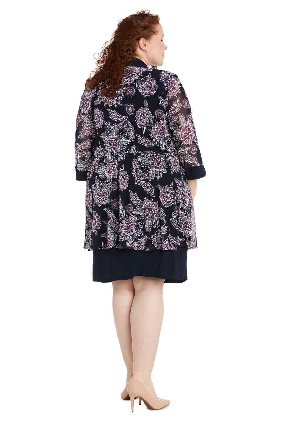 Mother of the Bride Dresses Plus Size Short Mother of the Bride Dress Printed Jacket Dress Navy Multi