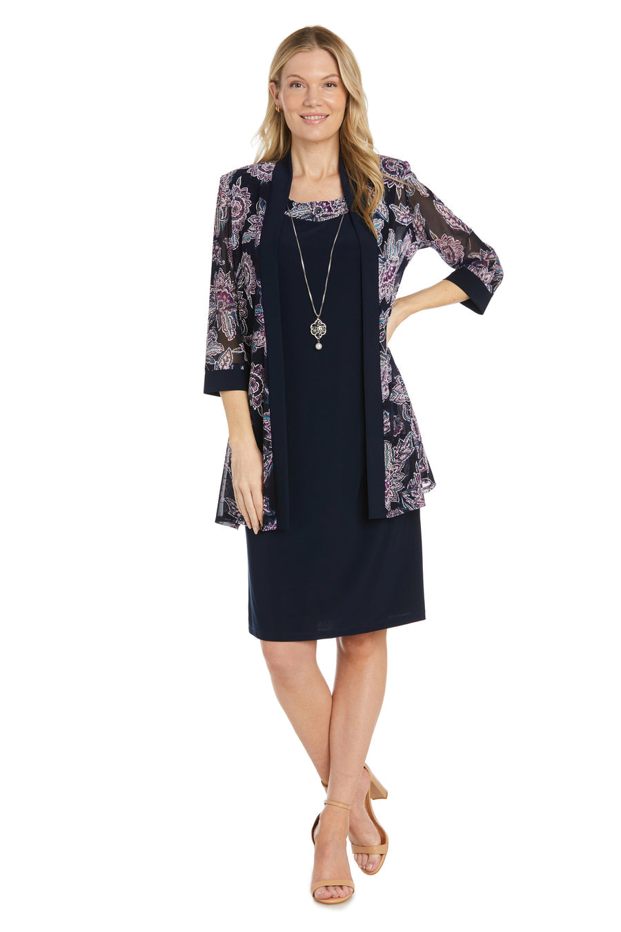 Mother of the Bride Dresses Two Piece Short Mother of the Bride Dress Printed Jacket Dress Navy Multi