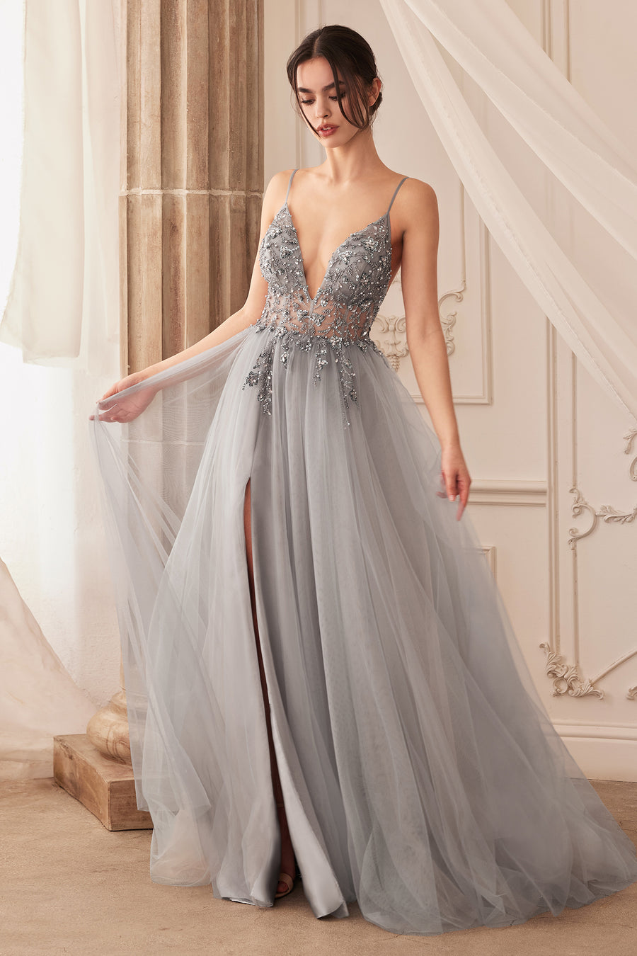 Andrea & Leo CDA0672 Sexy Long Prom Dress Smoky Blue