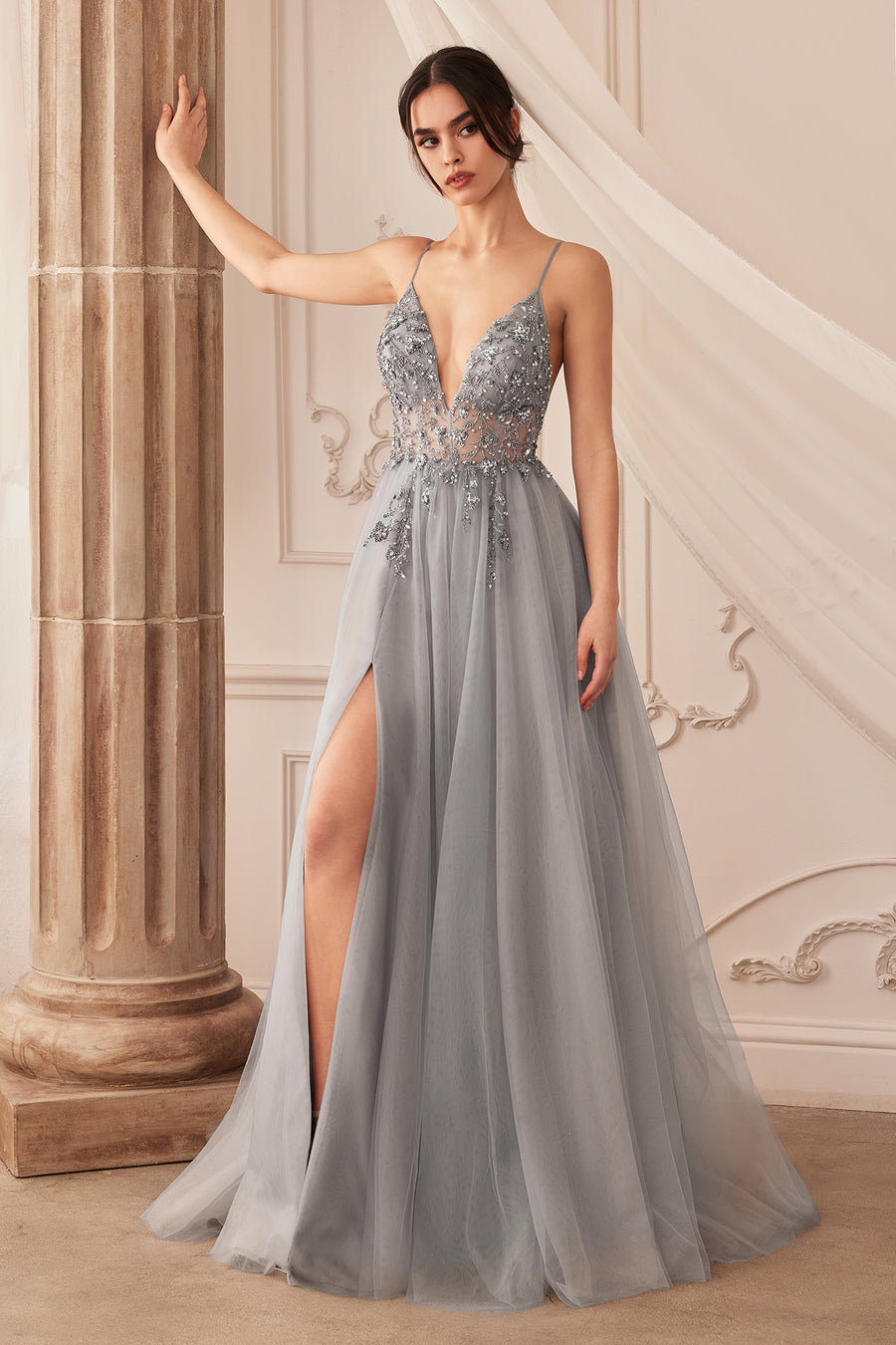 Andrea & Leo CDA0672 Sexy Long Prom Dress Smoky Blue