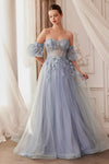 Andrea & Leo A1108 Strapless Floral Prom Gown Paris Blue