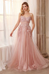 Andrea & Leo A1142 Spaghetti Strap Floral Applique Prom Dress  Dusty Rose