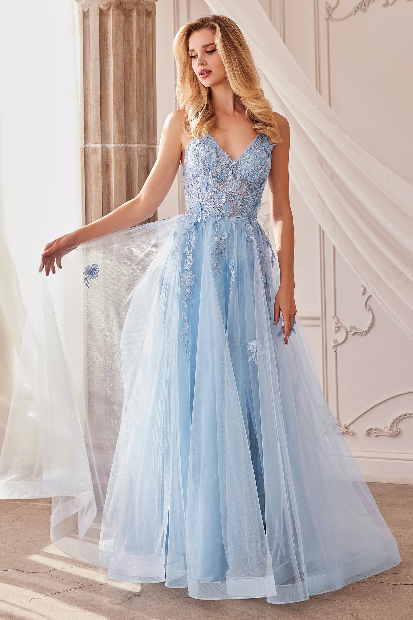 Andrea & Leo A1191 Spaghetti Strap Prom Gown Paris Blue