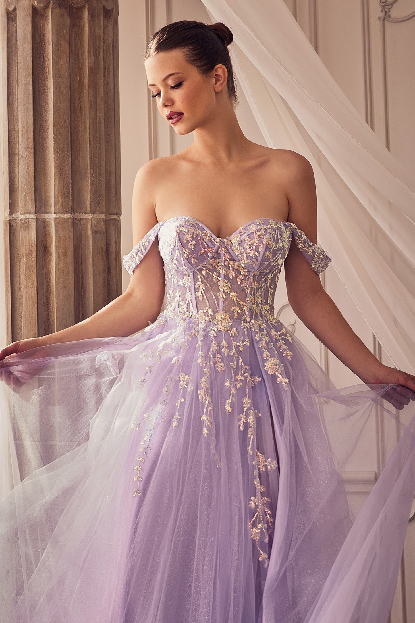 Andrea & Leo A1209 Off Shoulder Prom Dress Lavender