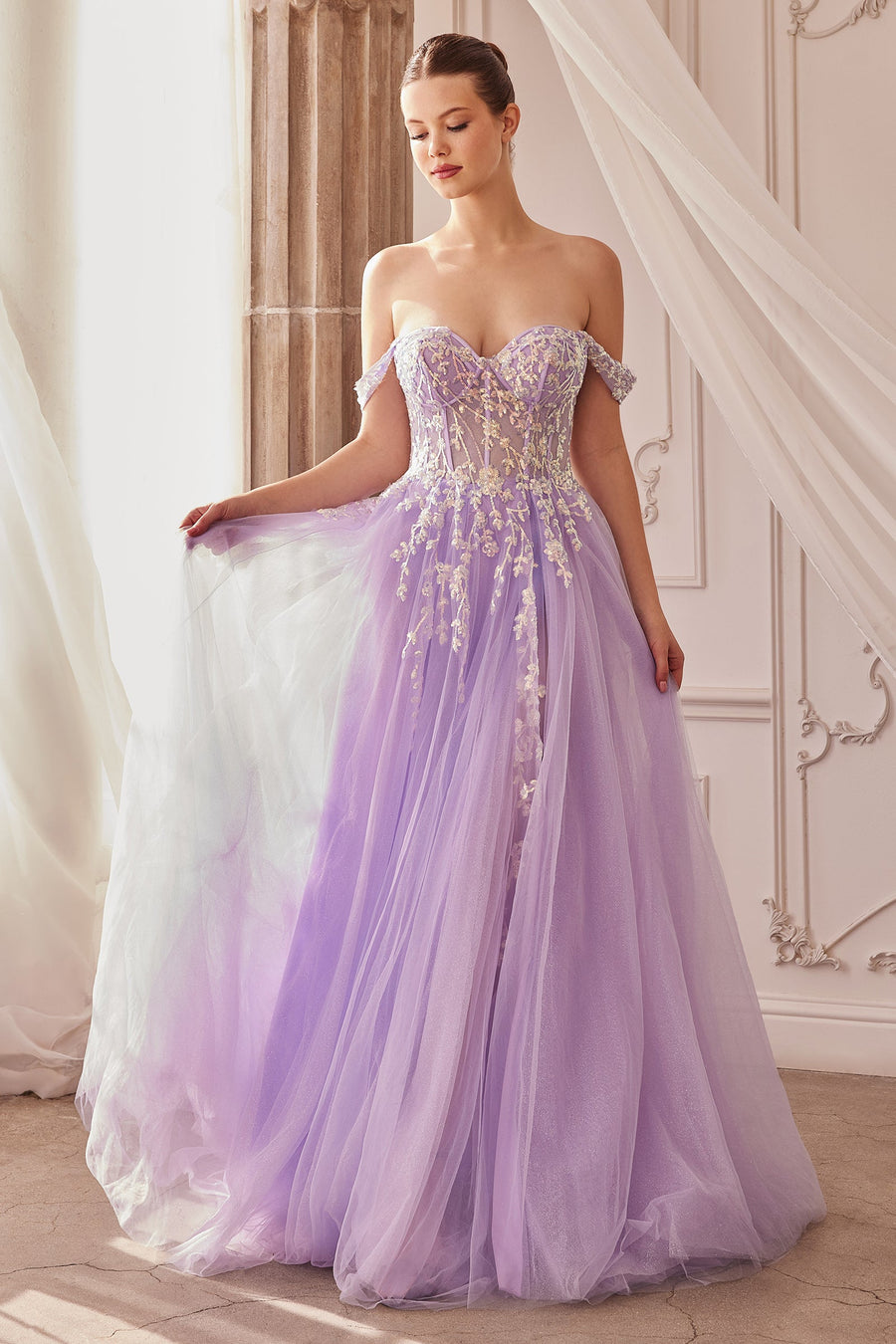 Andrea & Leo A1209 Off Shoulder Prom Dress Lavender