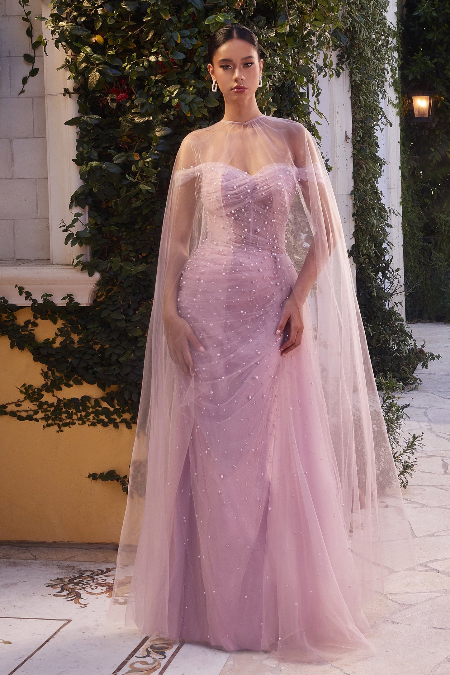 Andrea & Leo A1219 Off Shoulder with Cape Tulle Formal Gown Dusty Lavender