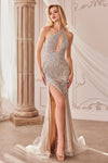 Prom Dresses Long Formal Prom Beaded Cut Out Dress Silver Nude