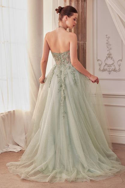 Prom Dresses Long Illusion Halter Formal Prom Dress Sage