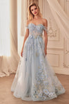 Prom Dresses Long Floral A Line Formal Prom Dress Dusty Blue