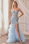 Prom Dresses Tiered Mermaid Formal Prom Long Dress Lt Blue