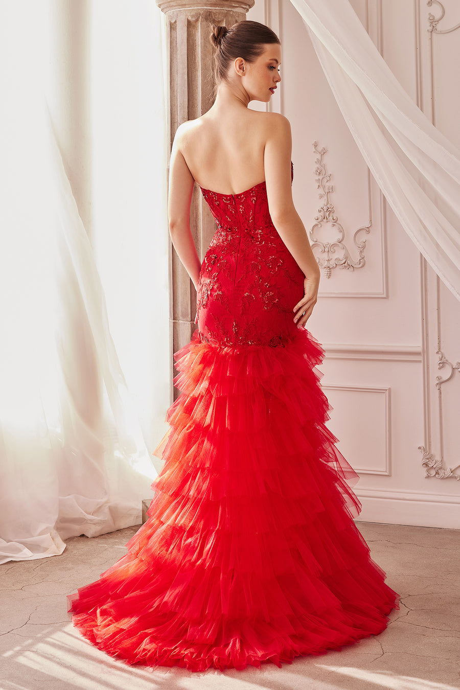 Prom Dresses Tiered Mermaid Formal Prom Long Dress Red