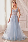 Prom Dresses Floral Beaded Long Formal Prom Dress Dusty Blue